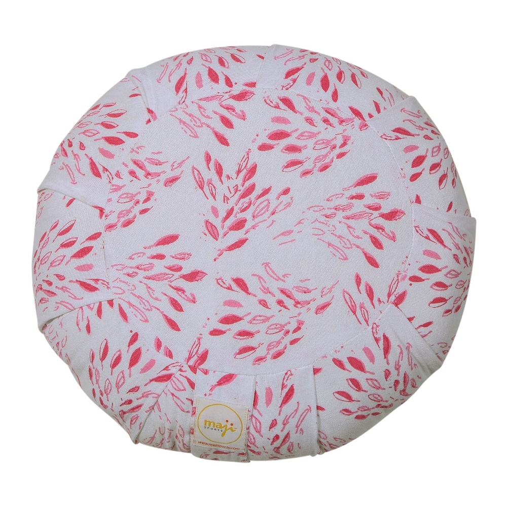 Round Zafu-White Dainty Leaves